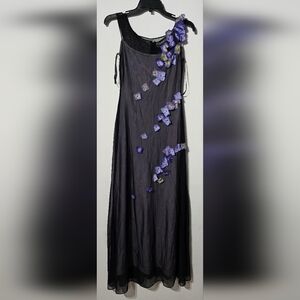 Cache Black Maxi Dress with Purple Floral Accents